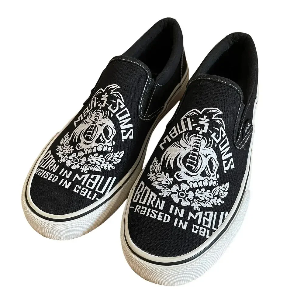 Maui and Sons Mens Size 9 Shoes Slip On Canvas Skull Born in Maui Raised in Cali